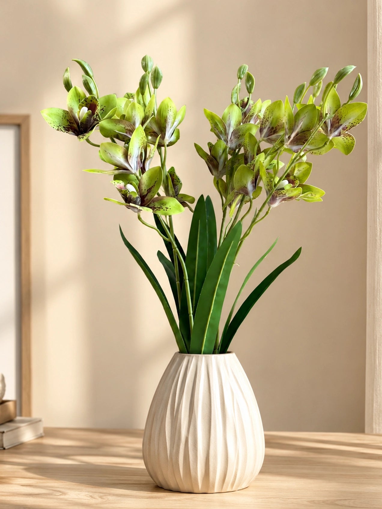 Artificial Cymbidium Orchid Flower Bunch | Green | 57 cm