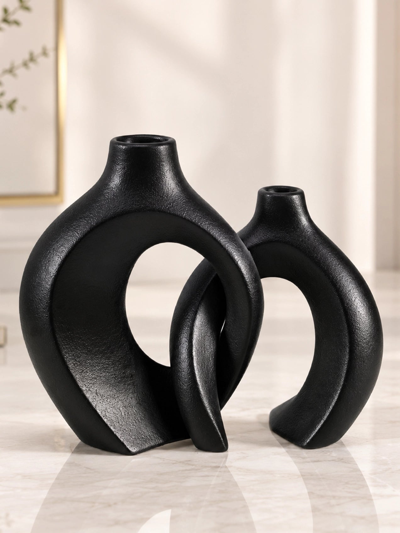 Harmony Loop Ceramic Vases | Black | 21 cm | Set of 2