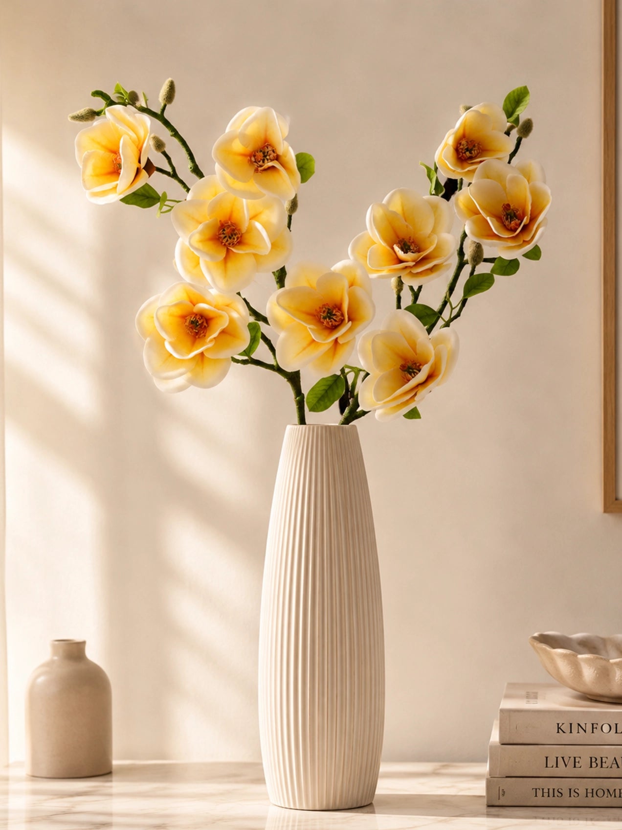 Magnolia Flower Stick | White & Yellow | 72 cm | Set of 2