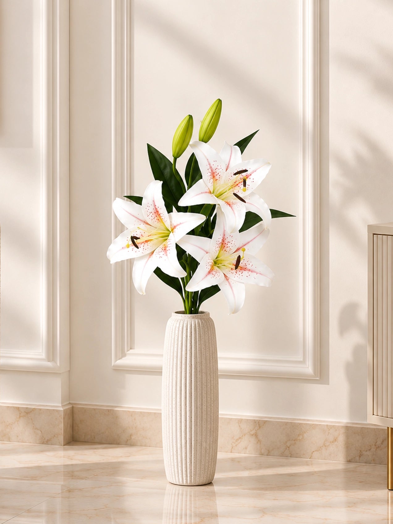 Artificial Lily Flower Stick | White & Yellow | 88 cm