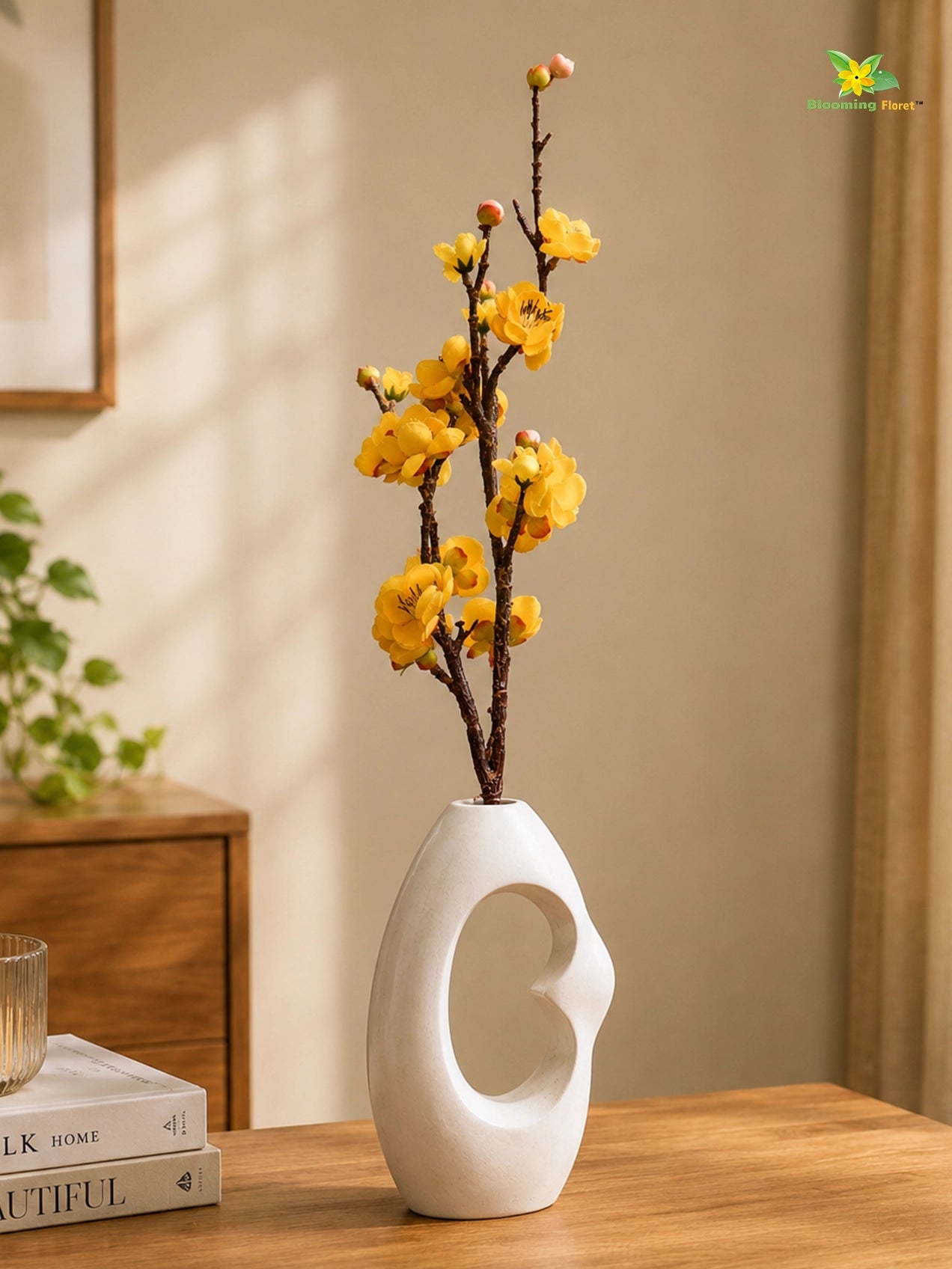Artificial Plum Blossom Flower Stick | Yellow | 60 cm