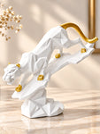 Modern Geometric Panther Sculpture | White | 25 cm