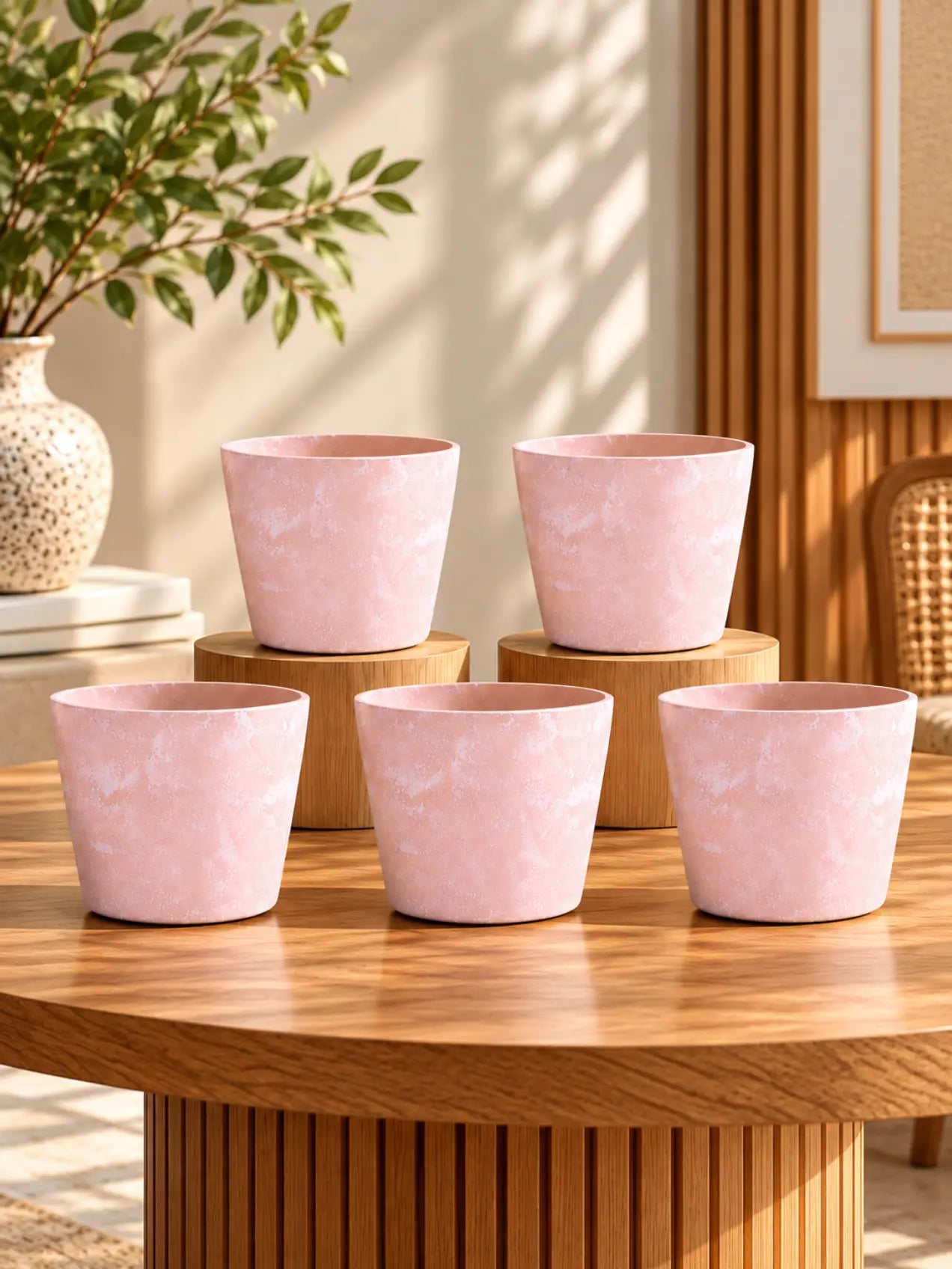Modern Grace Poly Planter | Pink | 15 cm | Set of 5