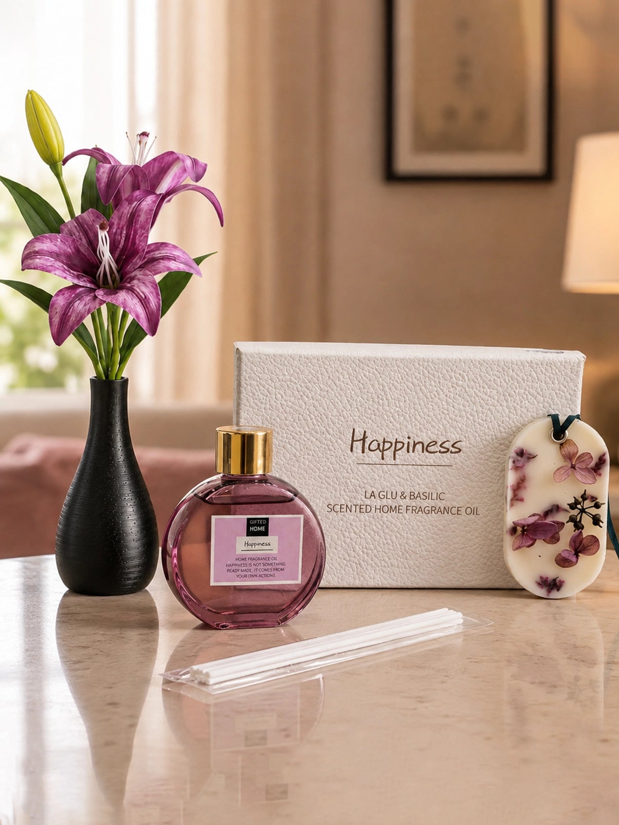 Reed Diffuser with Purple Lily Stick