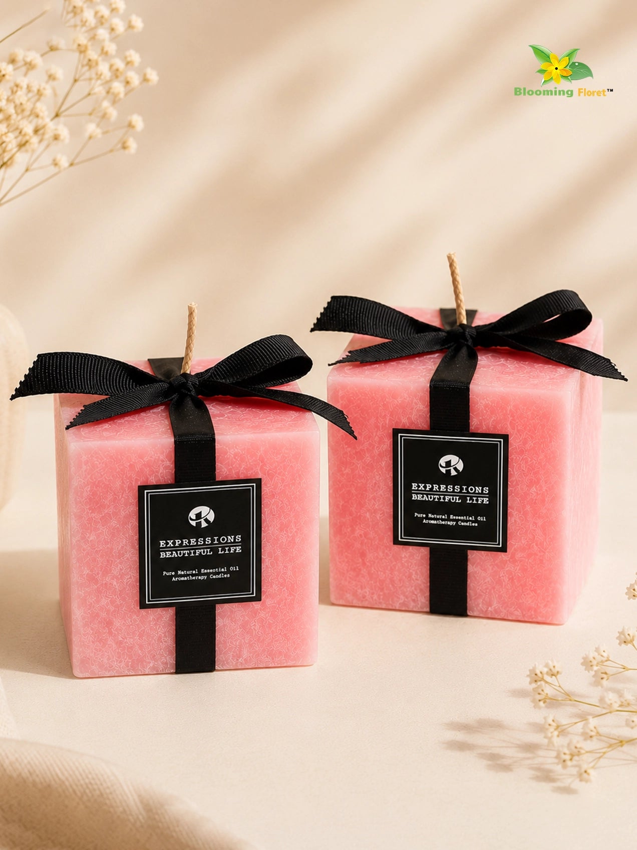 Scented Square Candle Expressions | Dark Pink | 8 cm | Set of 2