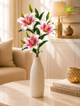 Artificial Lily Flower Stick | White & Dark Pink | 78 cm