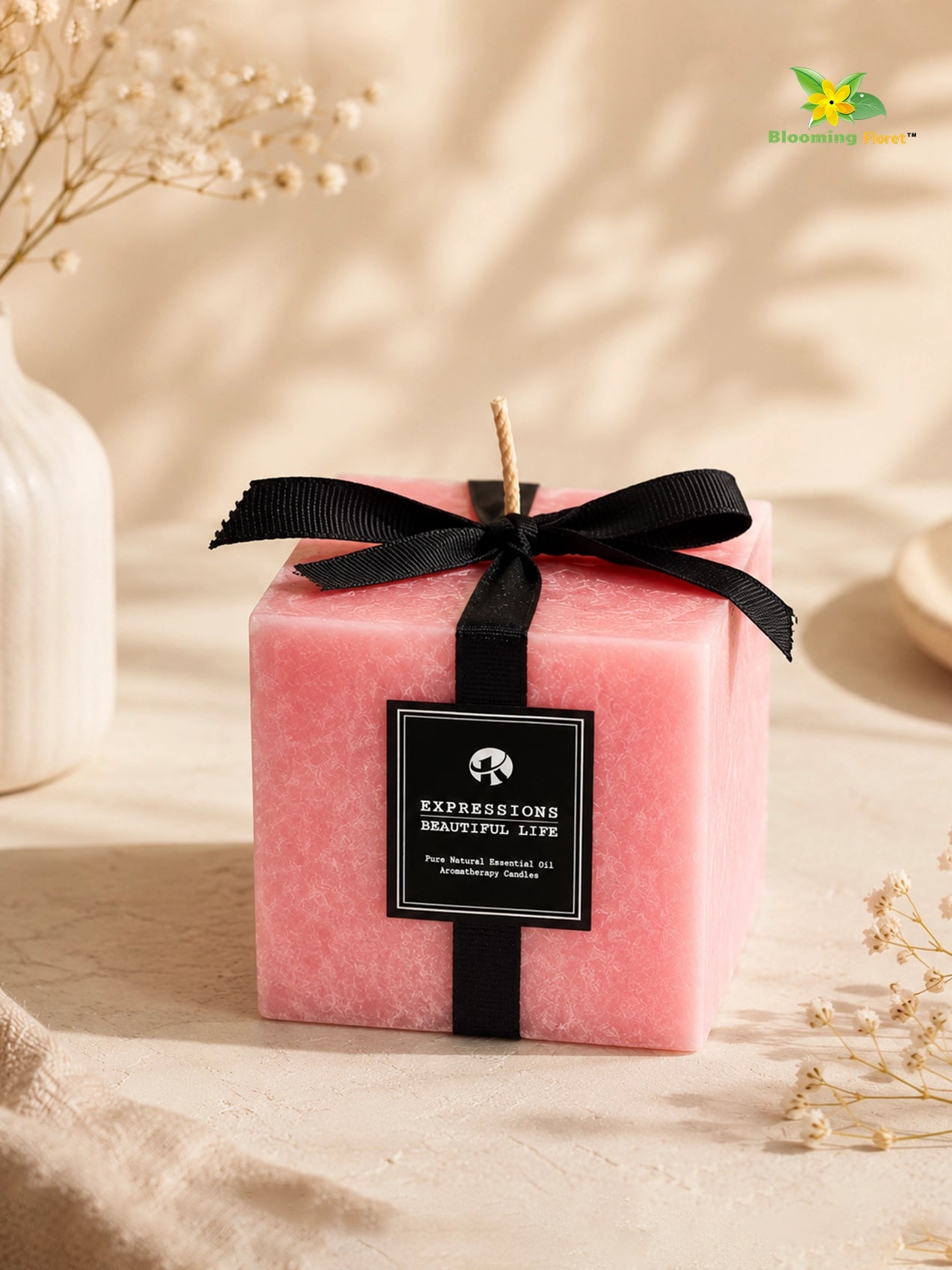 Scented Square Candle Expressions | Dark Pink | 8 cm | Set of 1