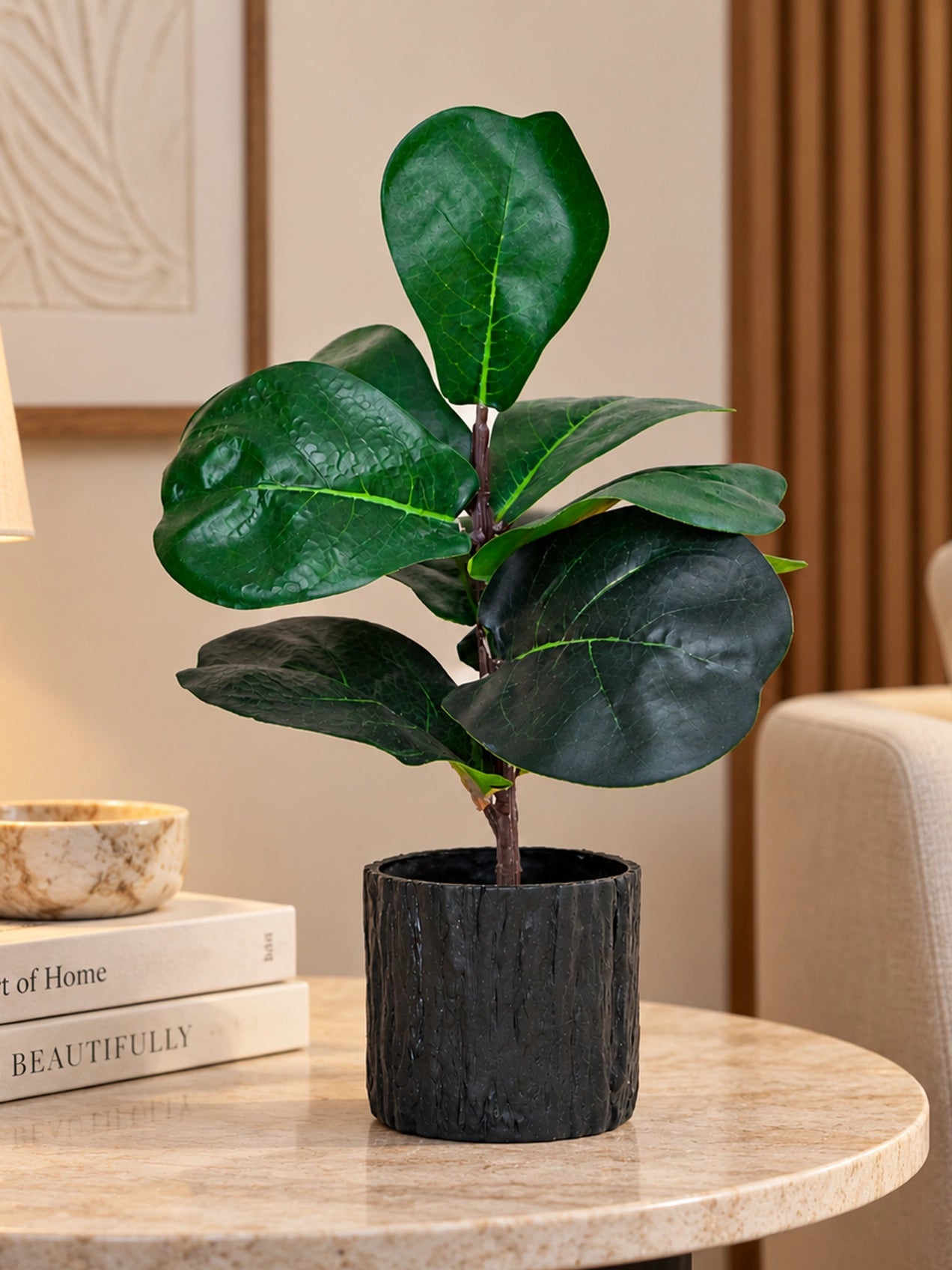 Artificial Fiddle-Leaf Fig Plant | 23 cm | 9 Leaves | With Basic Pot