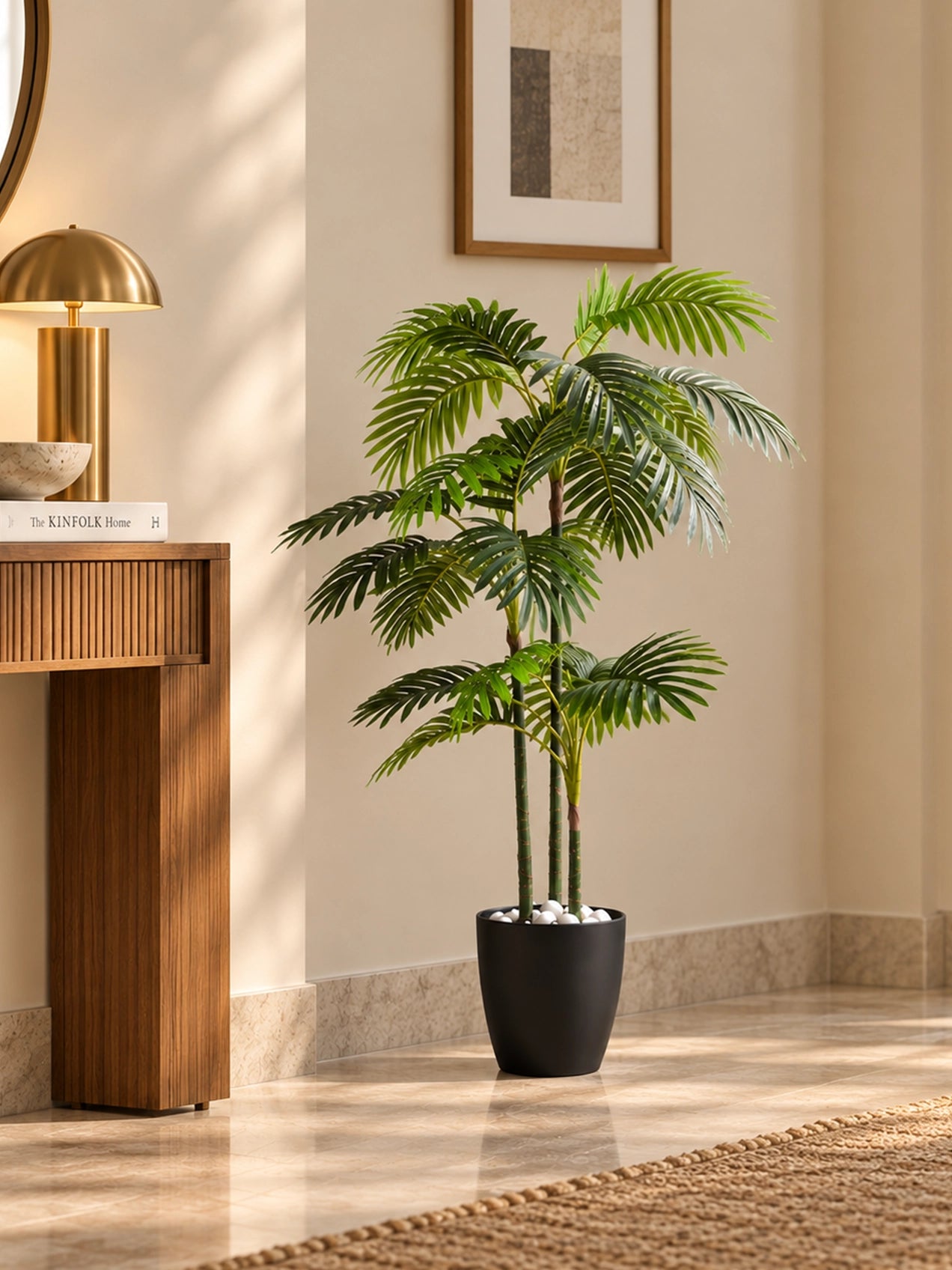 Artificial Areca Palm Plant | 105 cm | 27 Leaves | 3 Stem | With Basic Pot