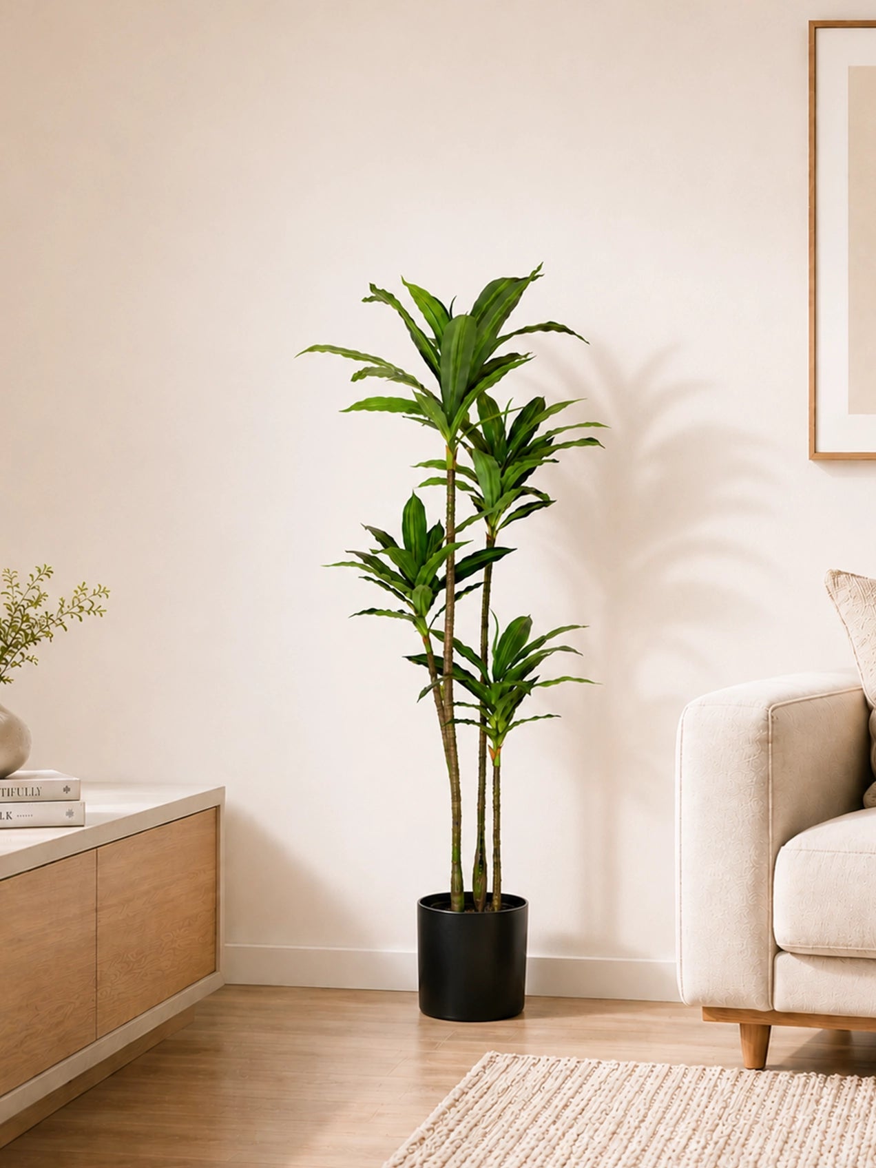 Premium Artificial Dracaena Plant | 140 cm | Green Stem Design | With Basic Pot