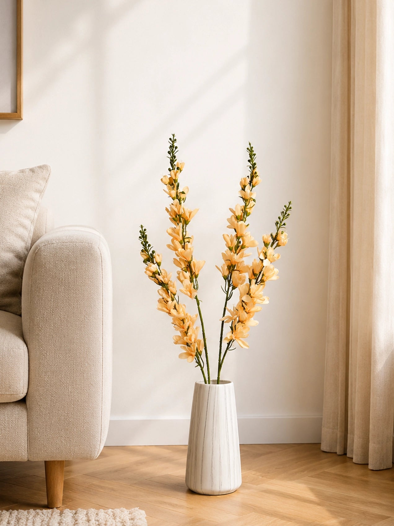 Artificial Orchid Flower Stick | Peach | 106 cm | Set of 2