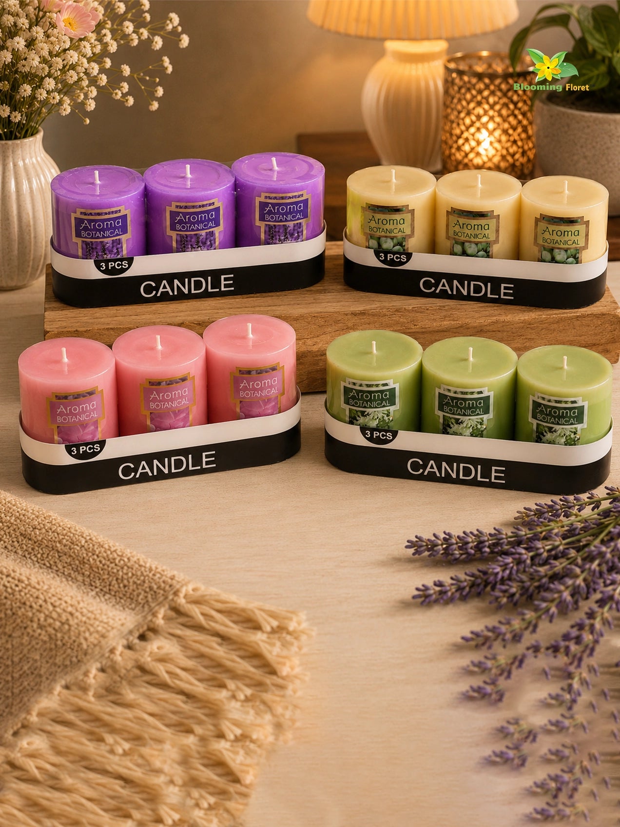 Mix Scented Pillar Candles | 5 cm | Set of 4, 12 Pcs