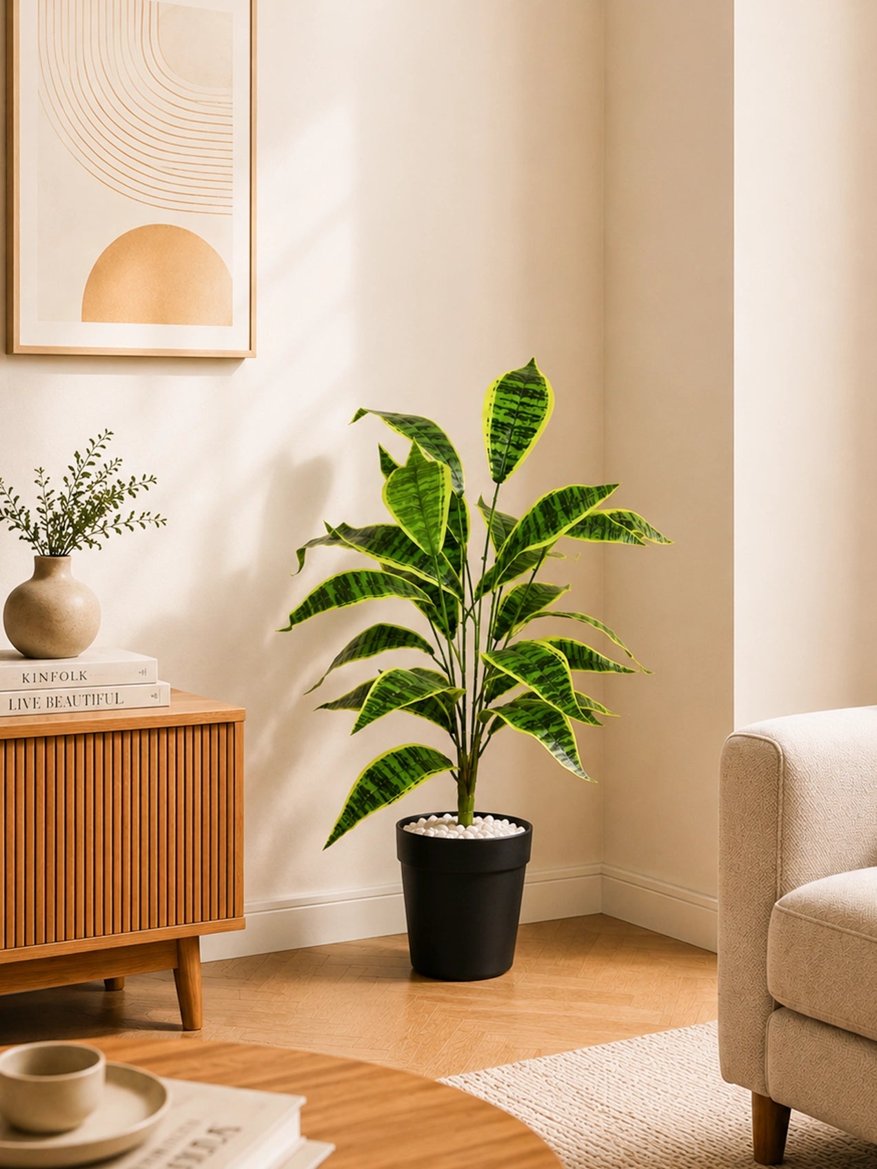 Artificial Snake Plant | 66 cm | 26 Leaves | With Basic Pot