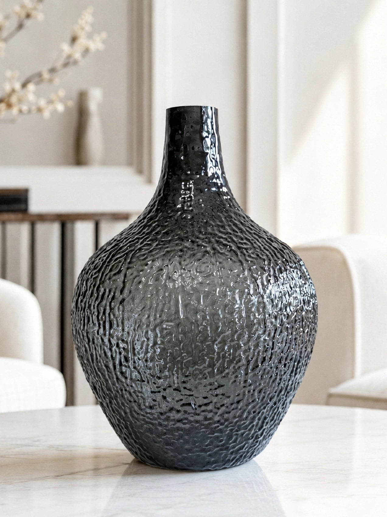 Globular Glass Vase | Black | 25 cm