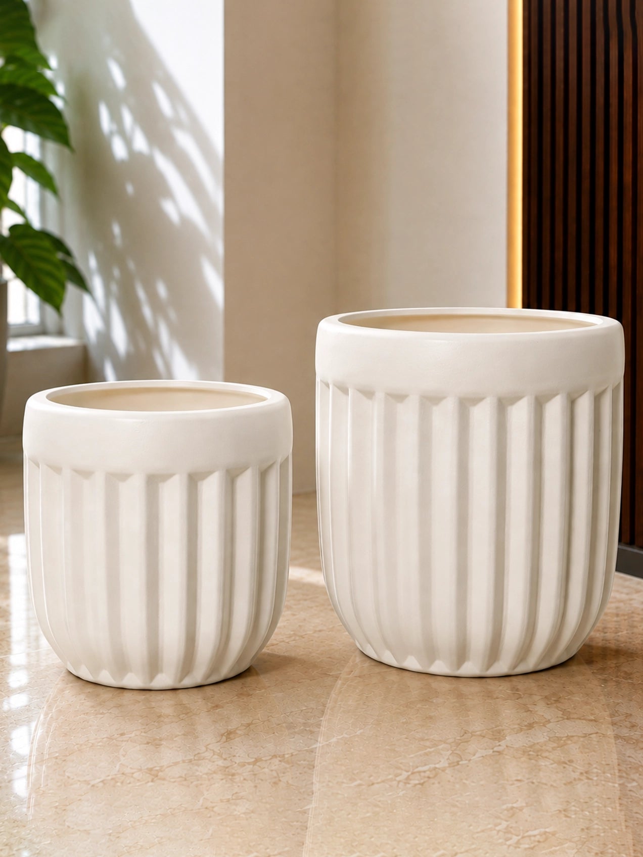Ribbed Planter Set | Off White | 31 cm and 26 cm