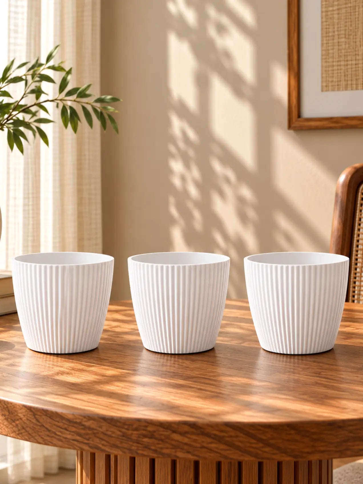Elegant Ribbed Melamine Pot | White | 16 cm | Set of 3