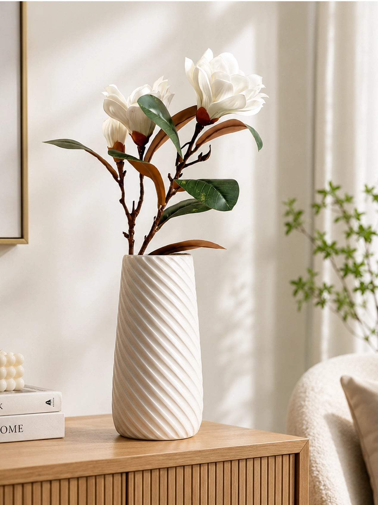 Artificial Magnolia Flower Branch | White | 76 cm
