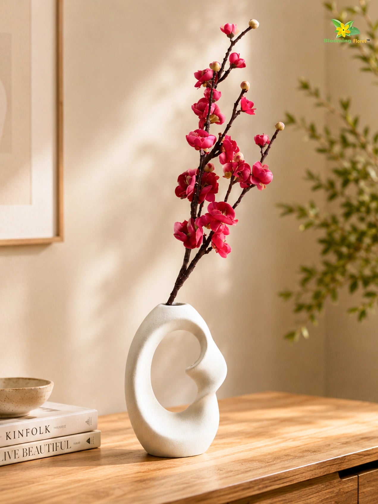 Artificial Plum Blossom Flower Stick | Dark Pink | 60 cm