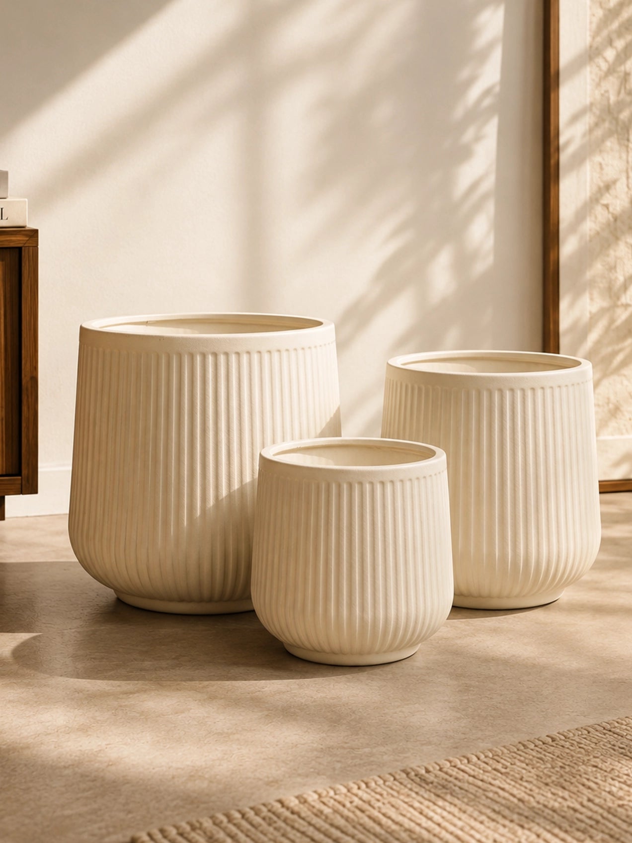 Textured Ribbed Cream Planters | Set of 3