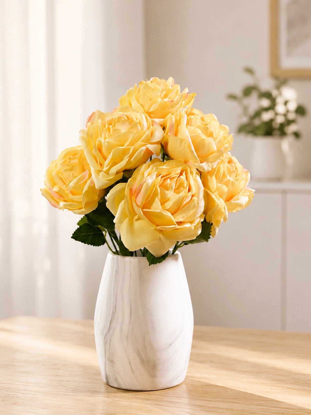 Artificial Rose Flower Bunch | Yellow | 40 cm