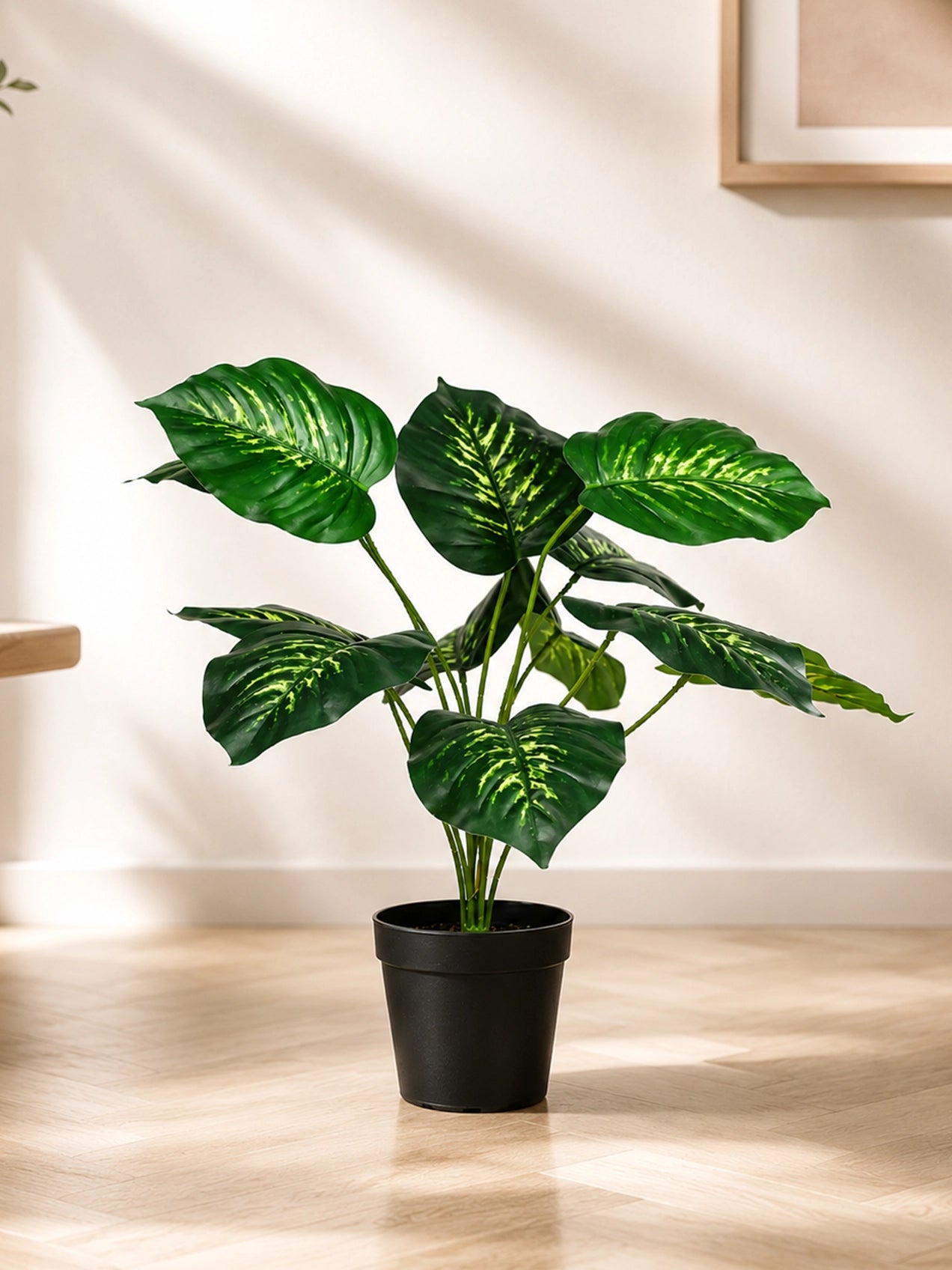 Artificial Philodendron Plant | Green & Yellow Leaves | 50 cm | 12 Leaves | With Basic Pot