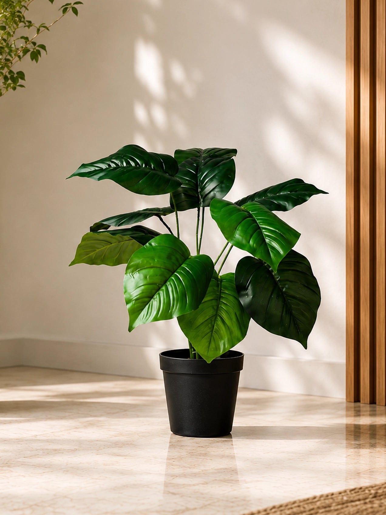 Artificial Philodendron Plant | Green Leaves | 50 cm | 12 Leaves | With Basic Pot