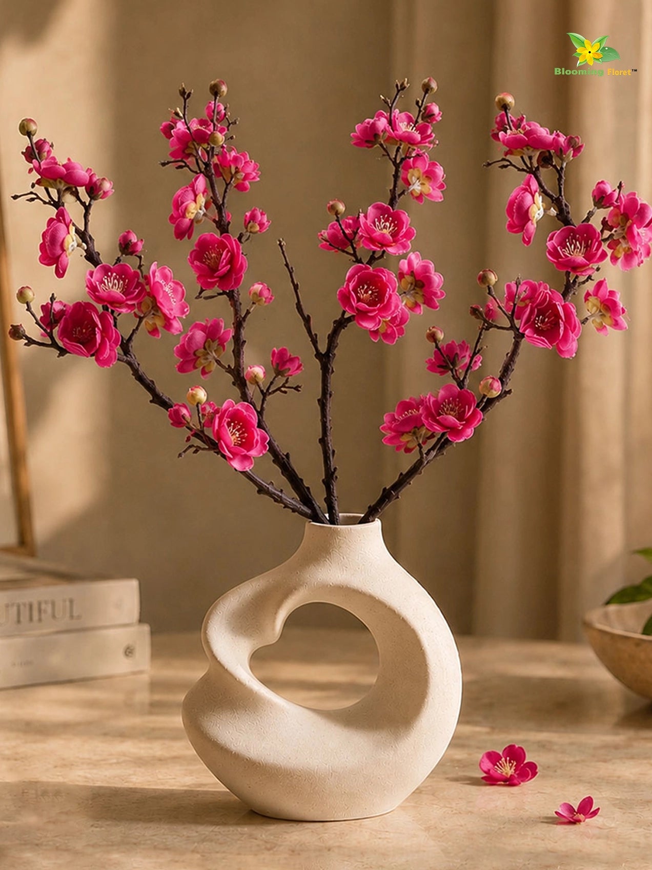 Small Plum Blossom Flower Stick | Dark Pink | 35 cm | Set of 4