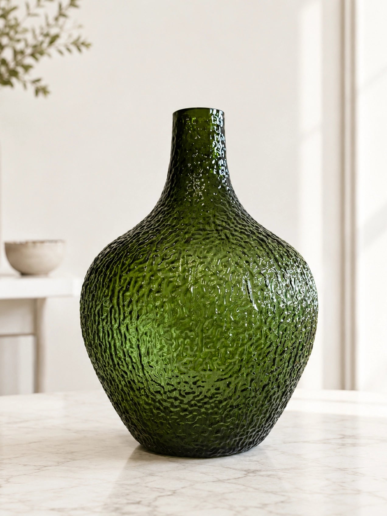 Globular Glass Vase | Green | 25 cm