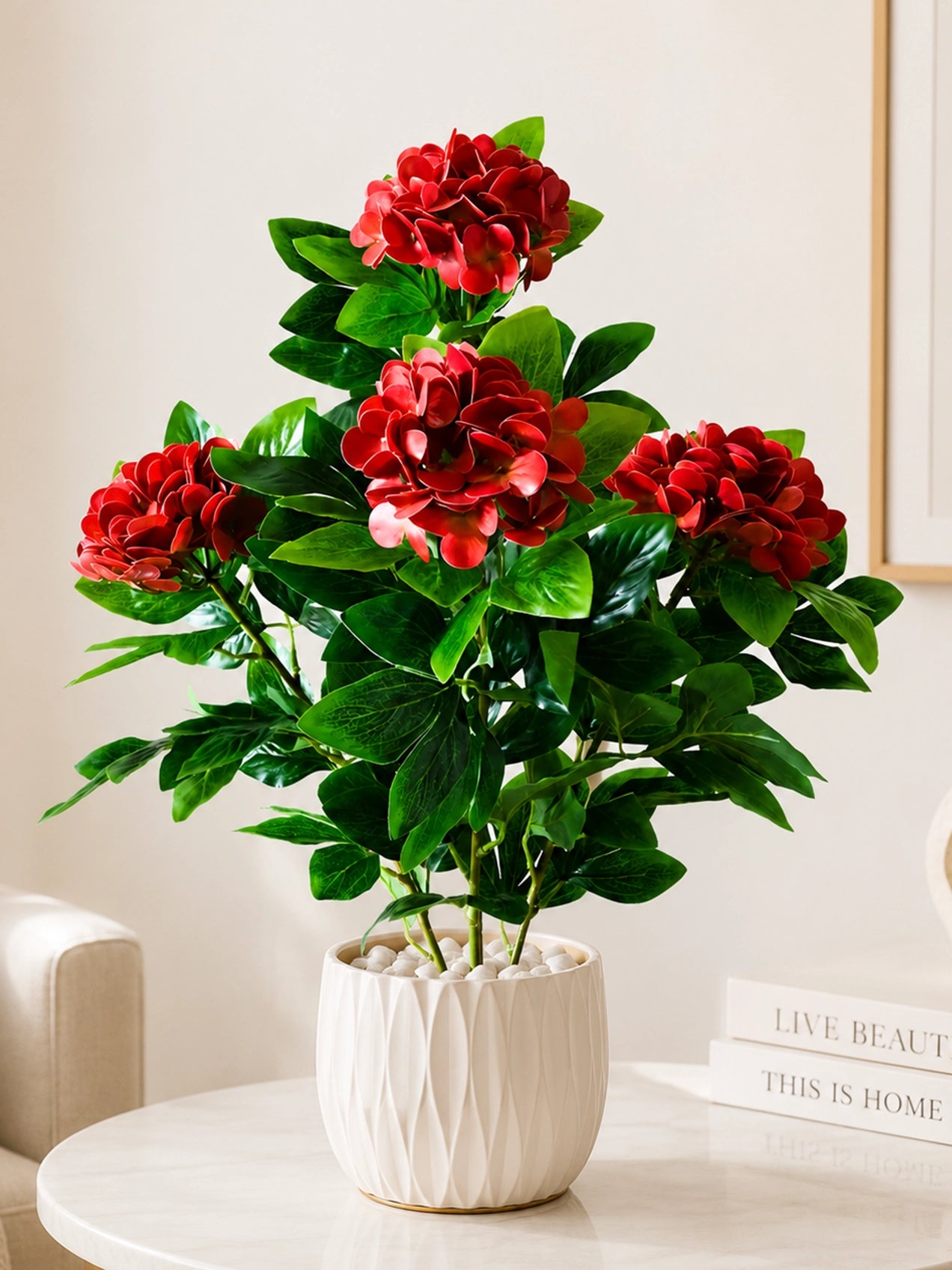 Artificial Hydrangea Flower Bunch | Red | 72 cm