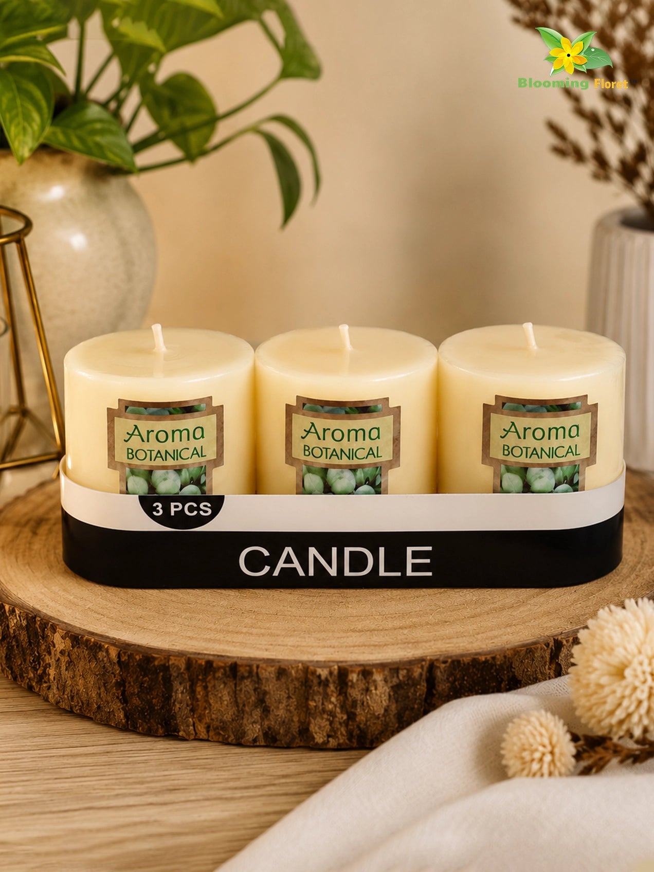 Lime Basil & Citrus Scented Pillar Candles | 5 cm | Set of 1, 3 Pcs