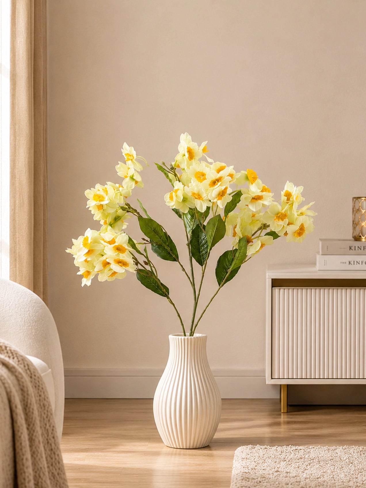 Artificial Daffodil Flower Stick | Light Yellow | 88 cm