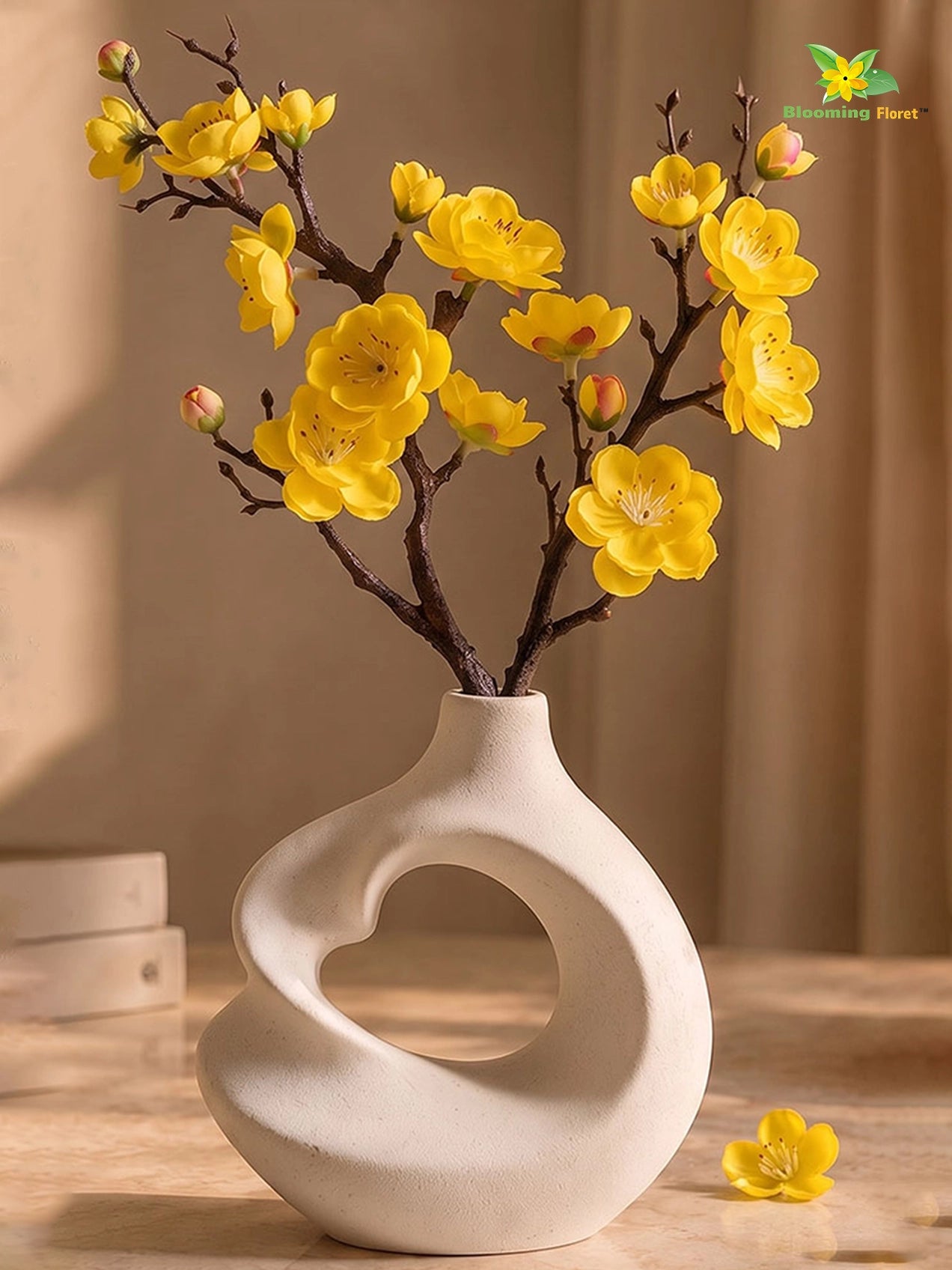Small Plum Blossom Flower Stick | Yellow | 35 cm | Set of 2