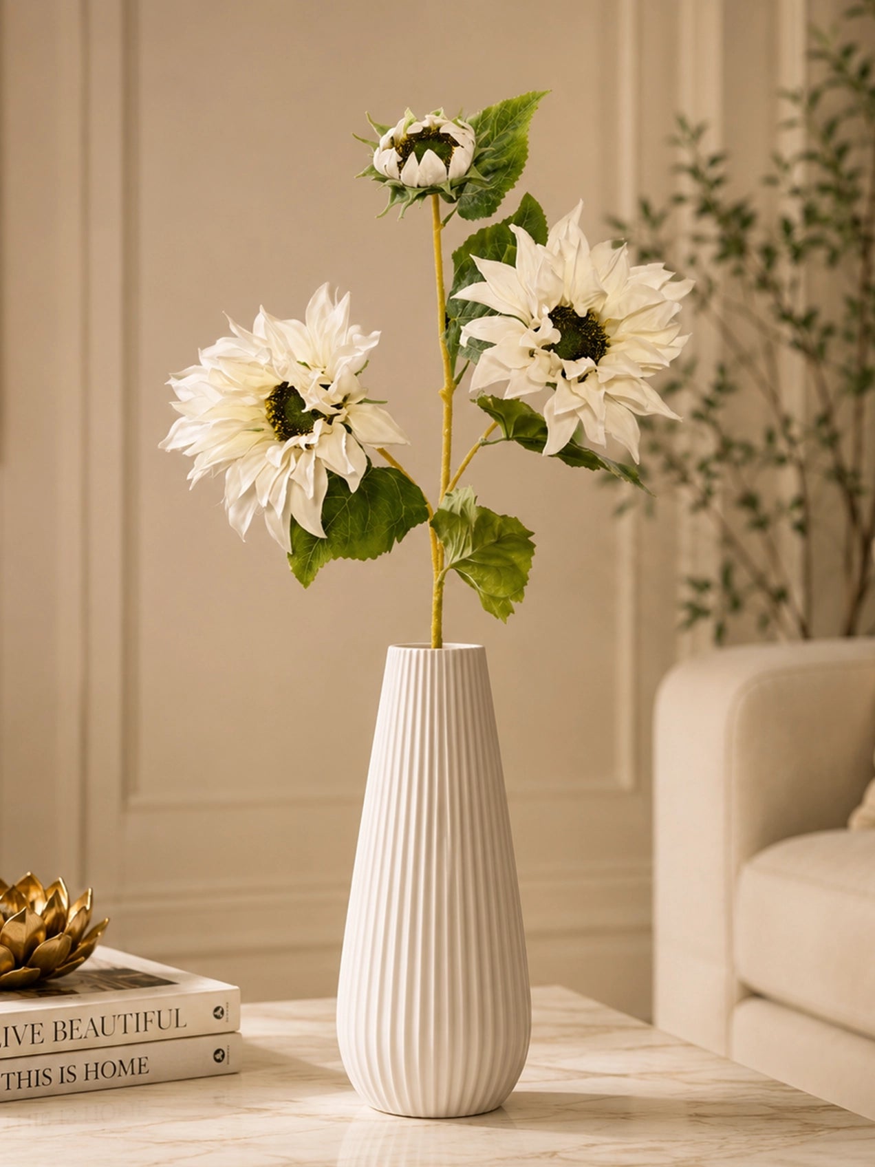 Artificial Sunflower Stick | White | 78 cm