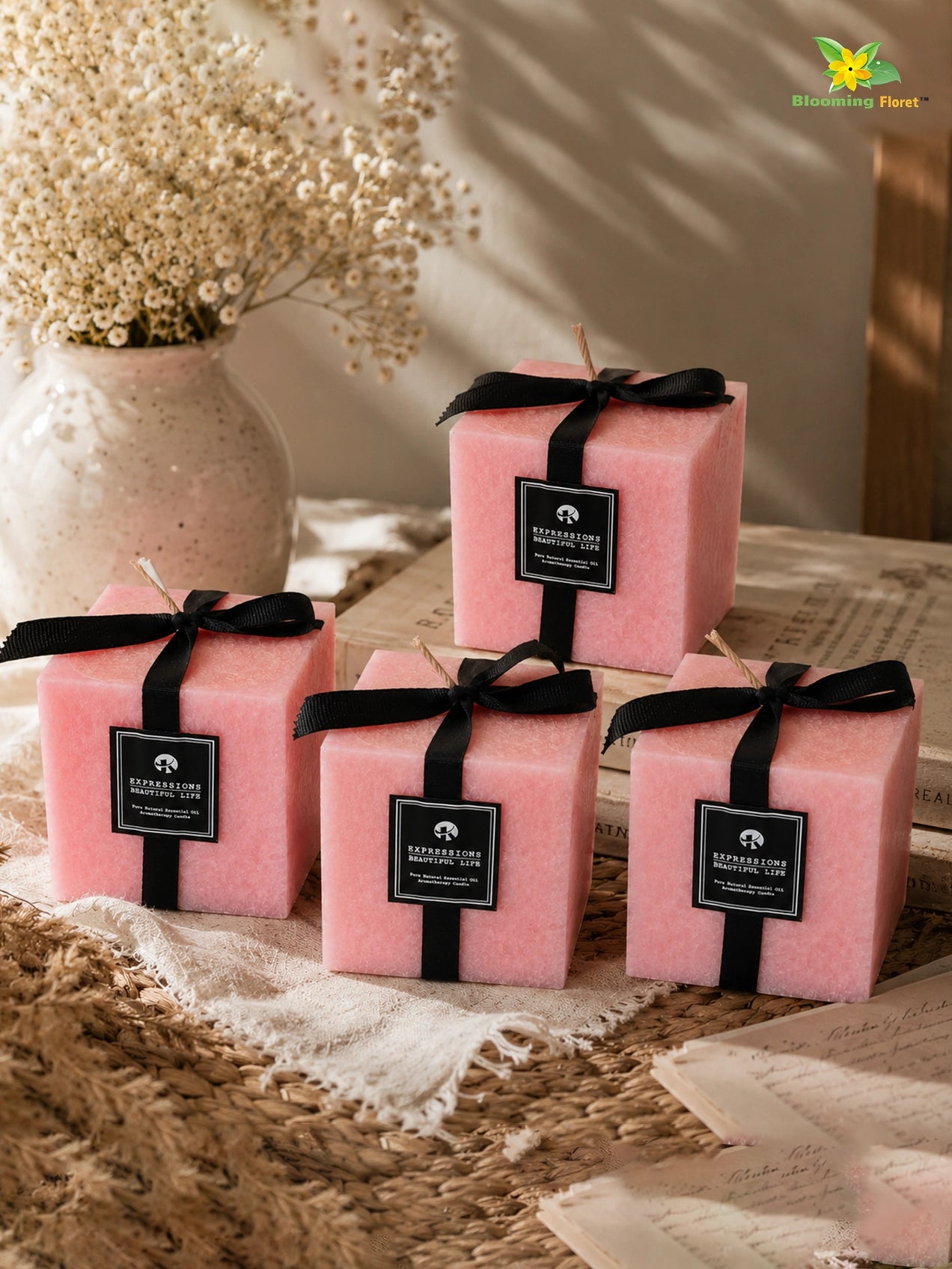Scented Square Candle Expressions | Pink | 8 cm | Set of 4