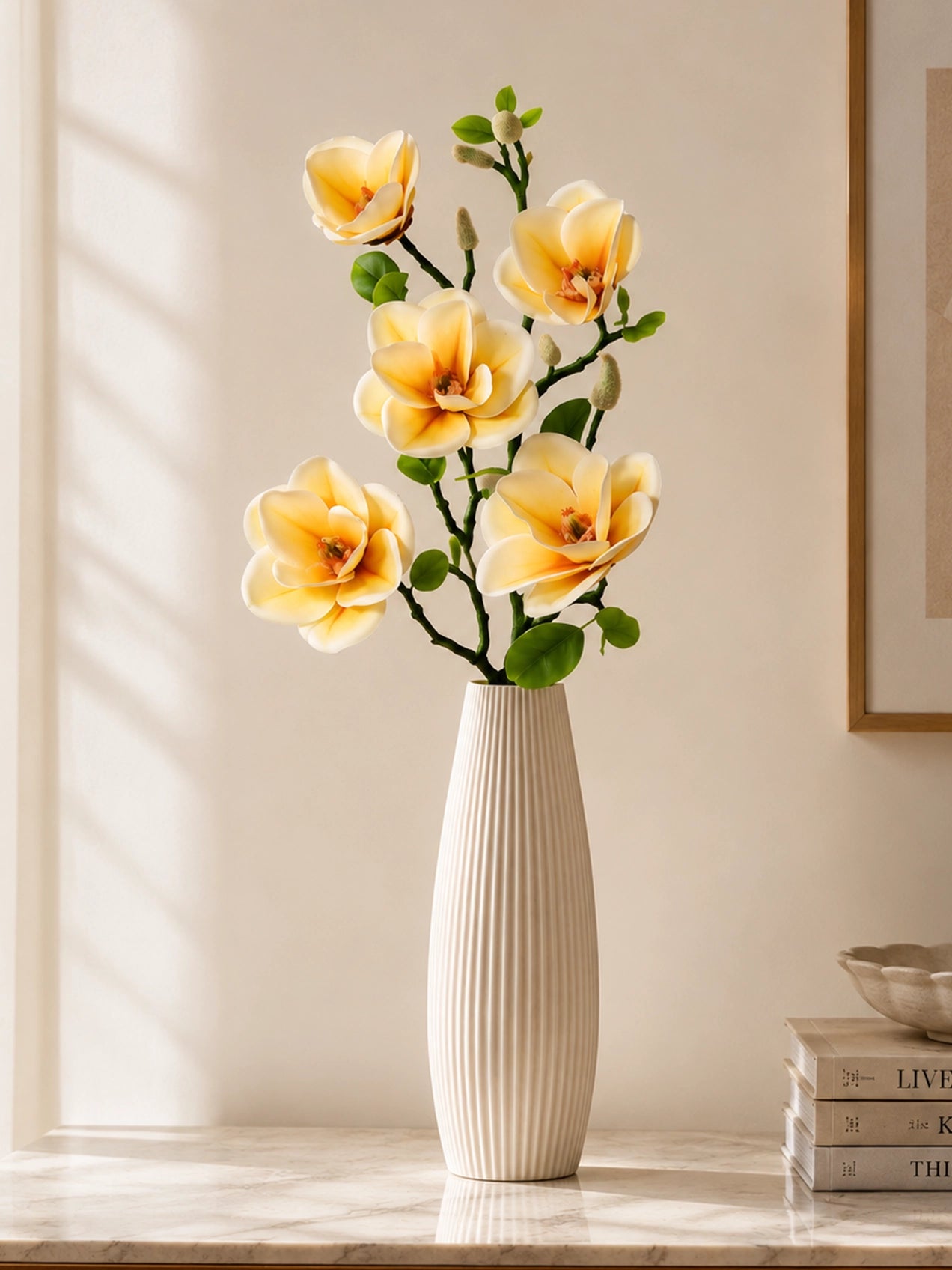 Magnolia Flower Stick | White, Yellow | 72 cm