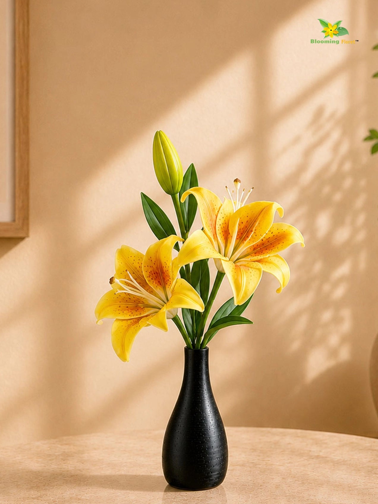 Artificial Lily Flower Stick | Yellow | 35 cm