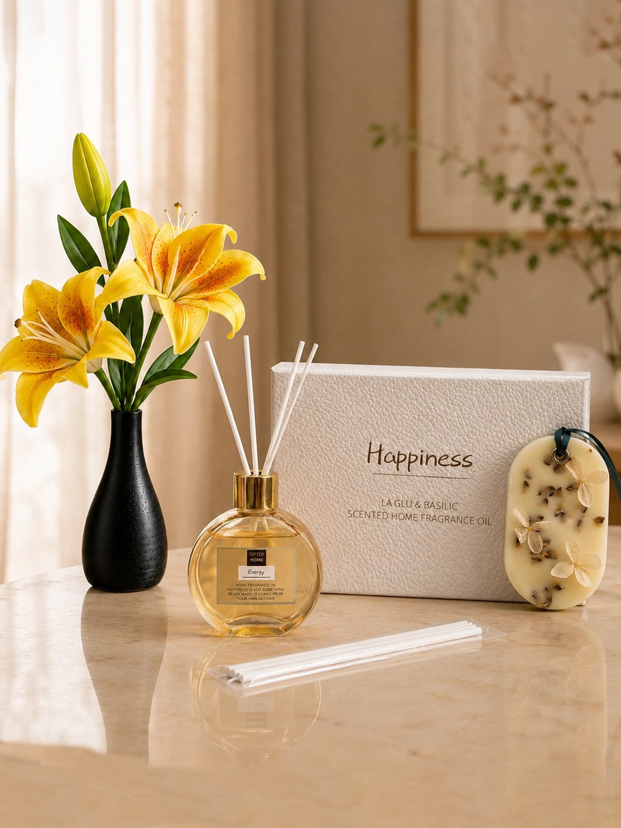 Reed Diffuser with Yellow Lily Stick