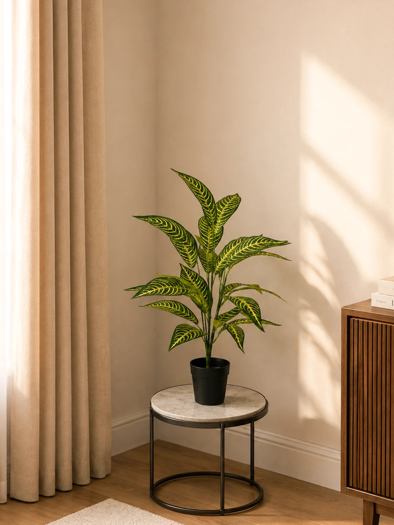 Artificial Ivory Yellow Croton Plant | 74 cm | 26 Leaves | With Basic Pot