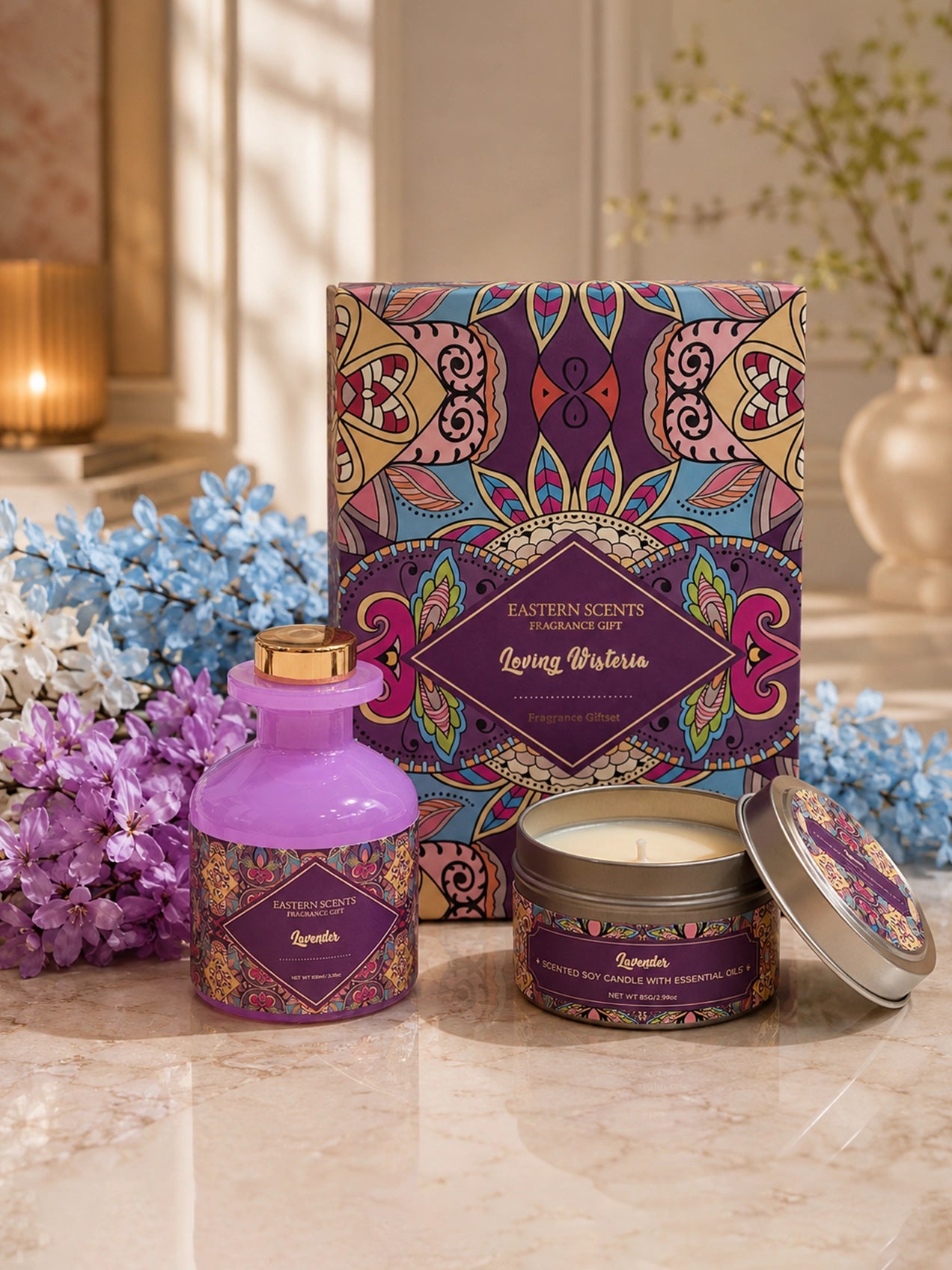 Lavender Premium Candle & Diffuser Set with Magnolia Kobus