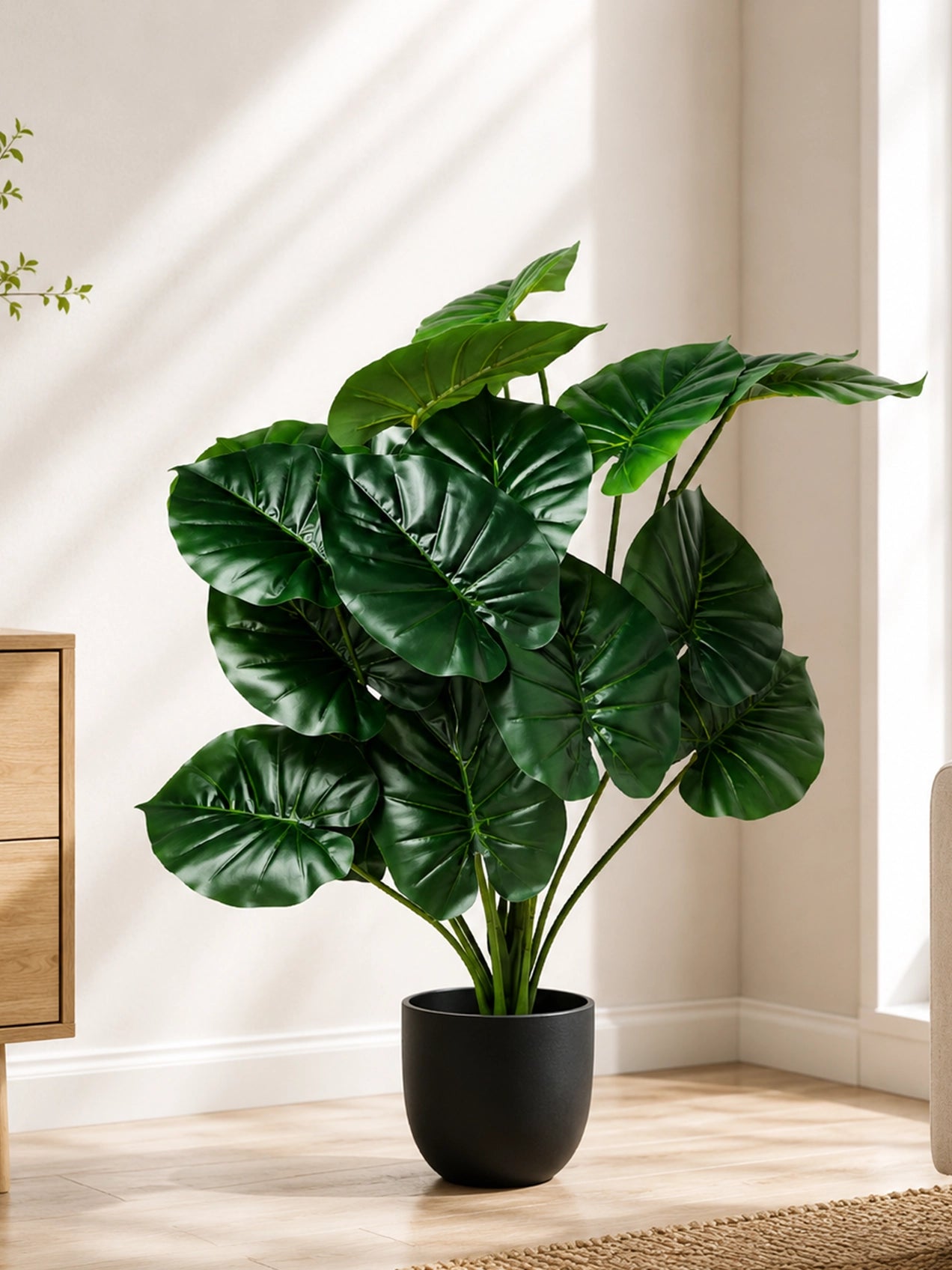 Artificial Philodendron Plant | Dark Green Leaves | 65 cm | 18 Leaves | With Basic Pot