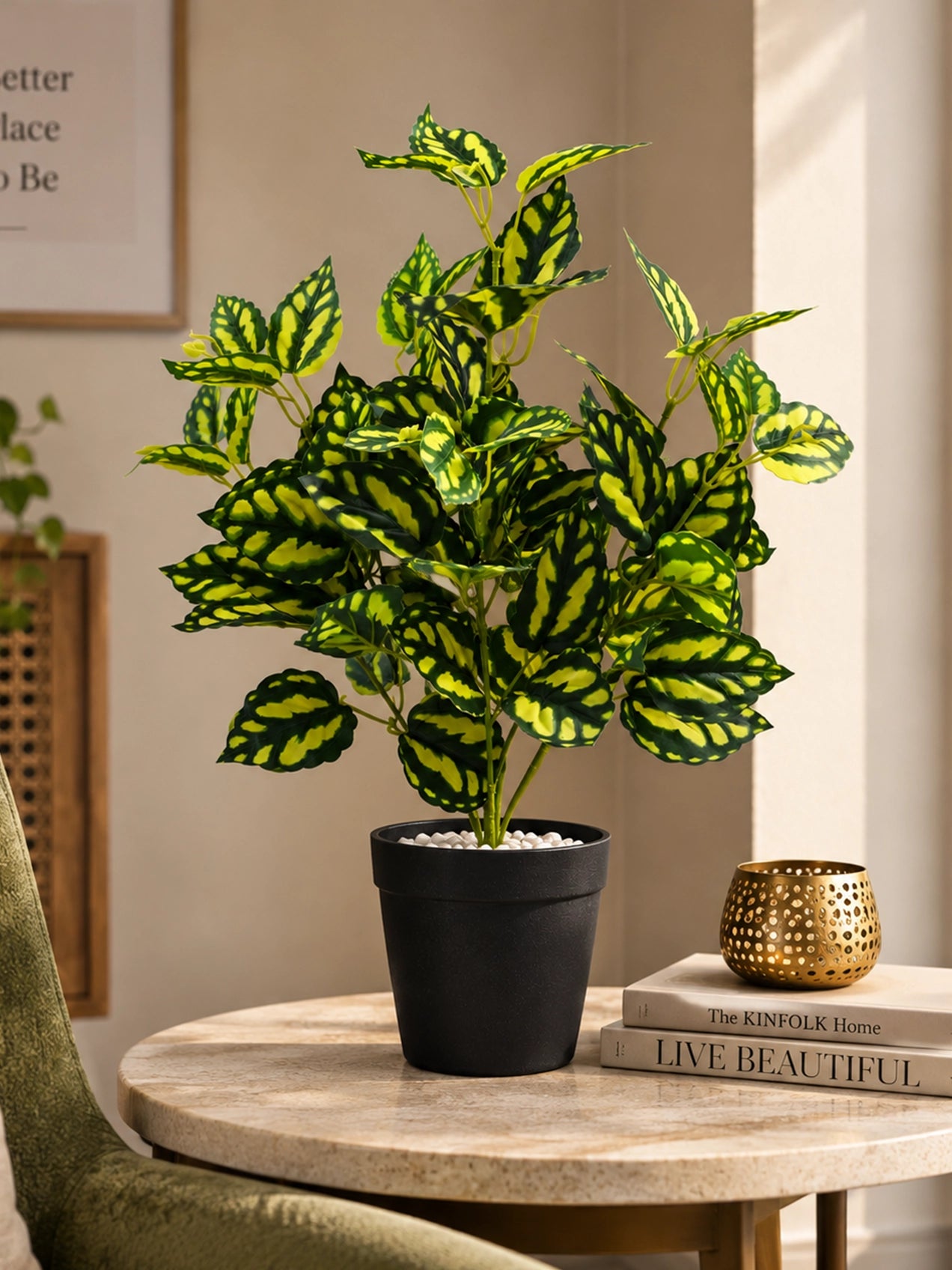 Artificial Peacock Plant | 45 cm | With Basic Pot