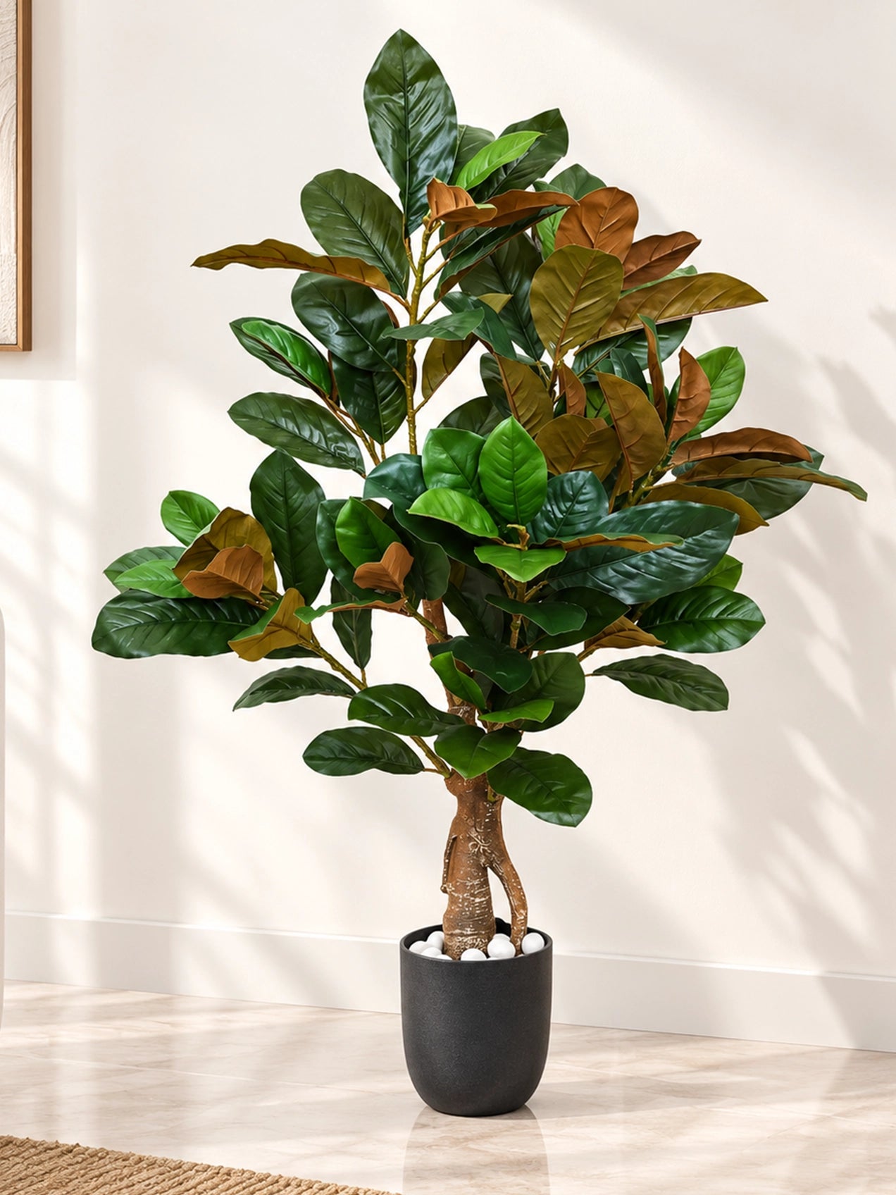 Artificial Croton Tree Plant | Green Leaves | 110 cm | With Basic Pot