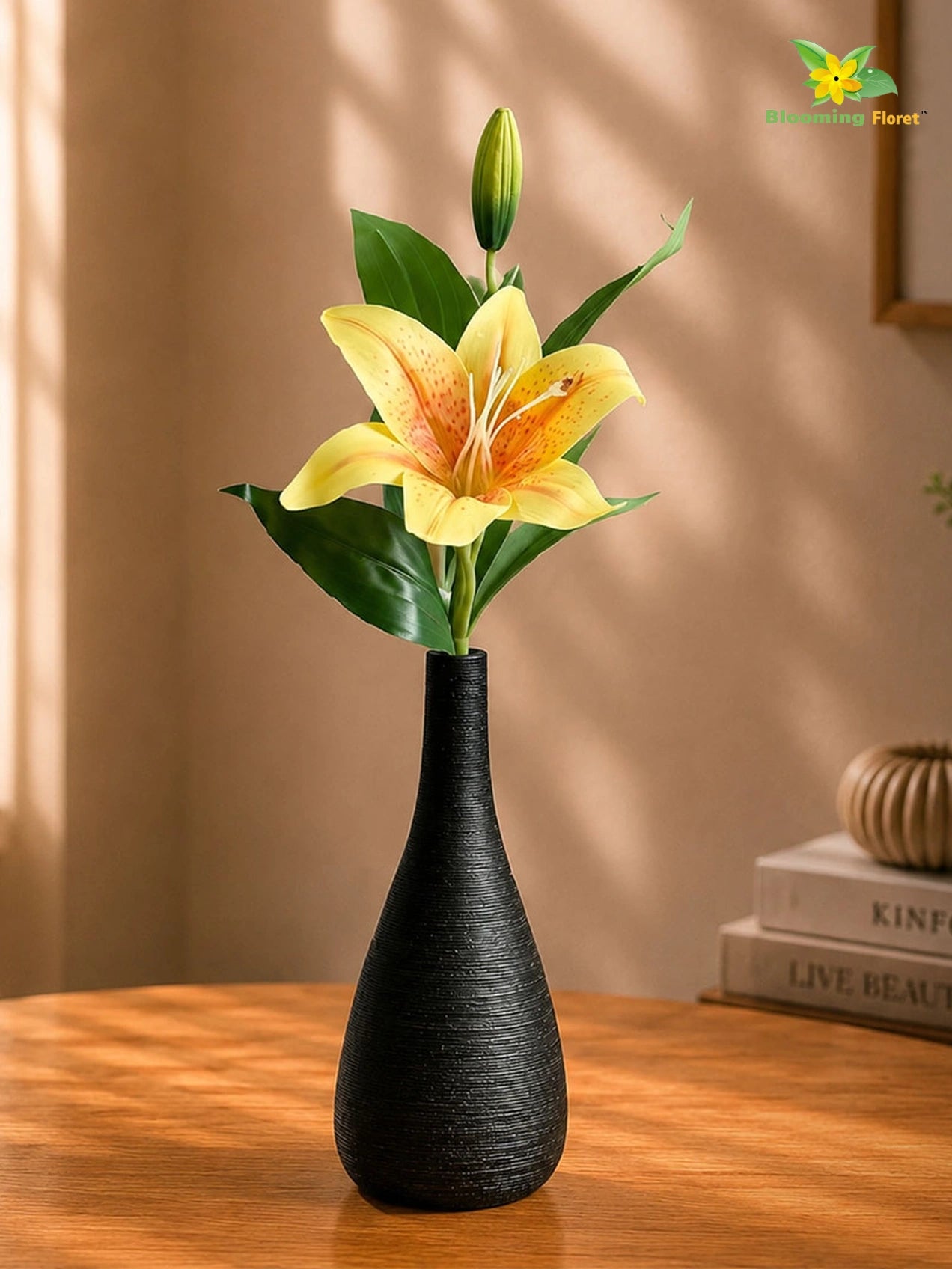 Artificial Lily Flower Stick | Yellow | 35 cm