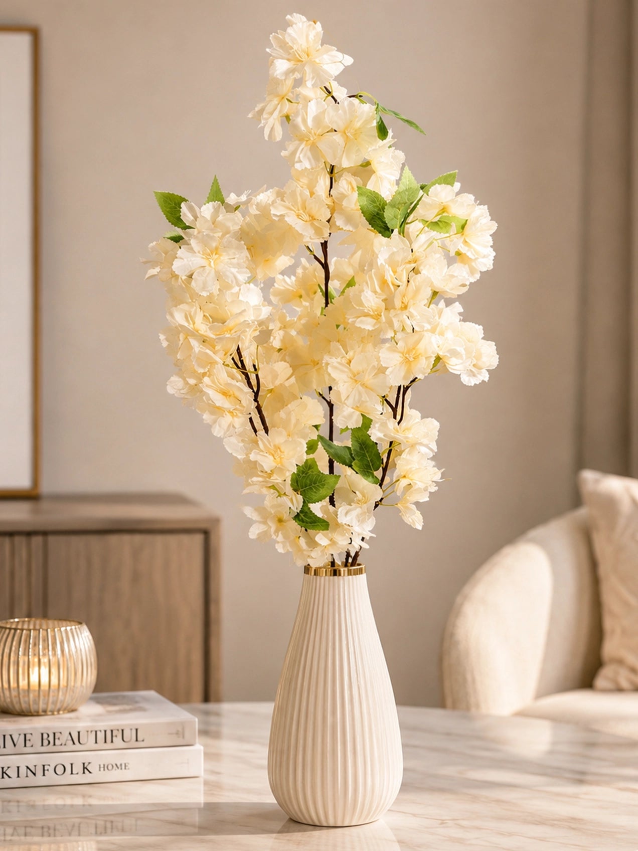 Cherry Blossom Flower Bunch | Peach | 65 cm