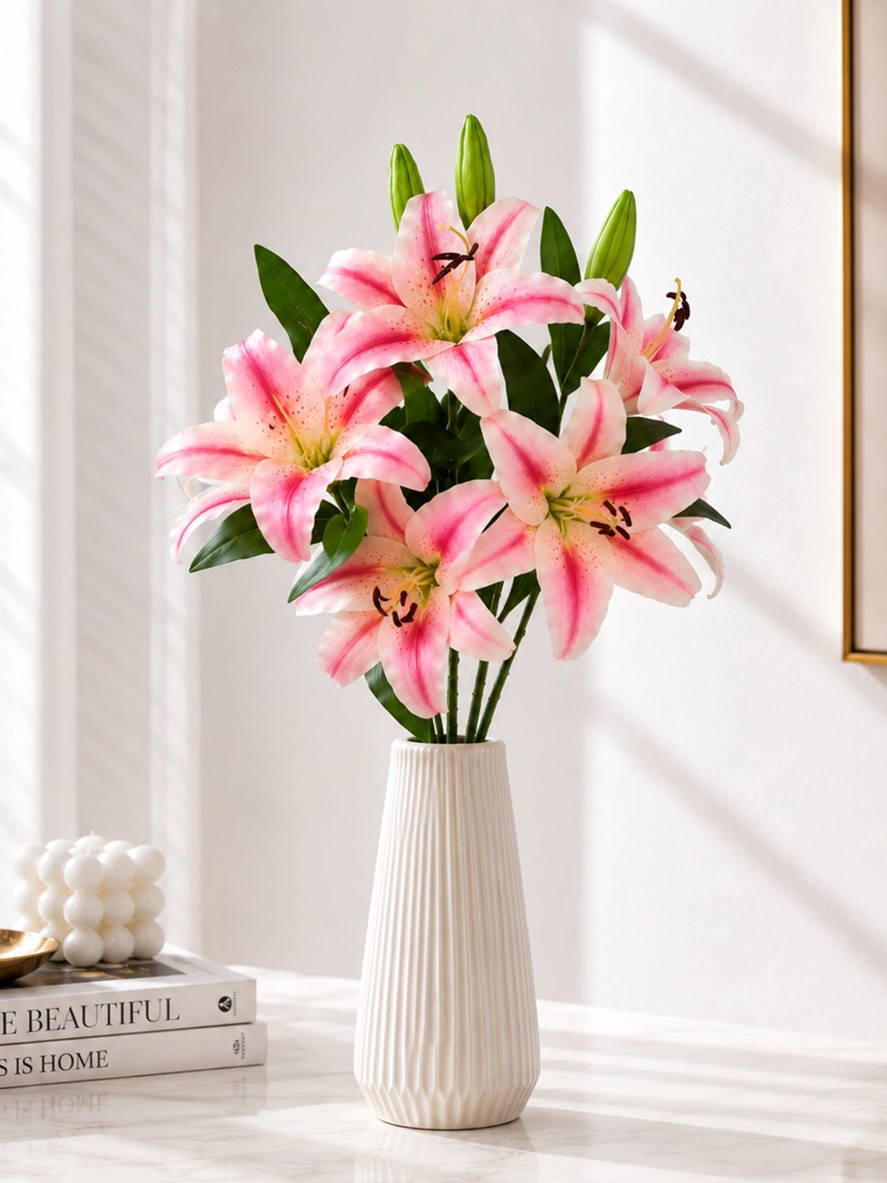 Artificial Lily Flower Stick | Pink | 78 cm | Set of 2