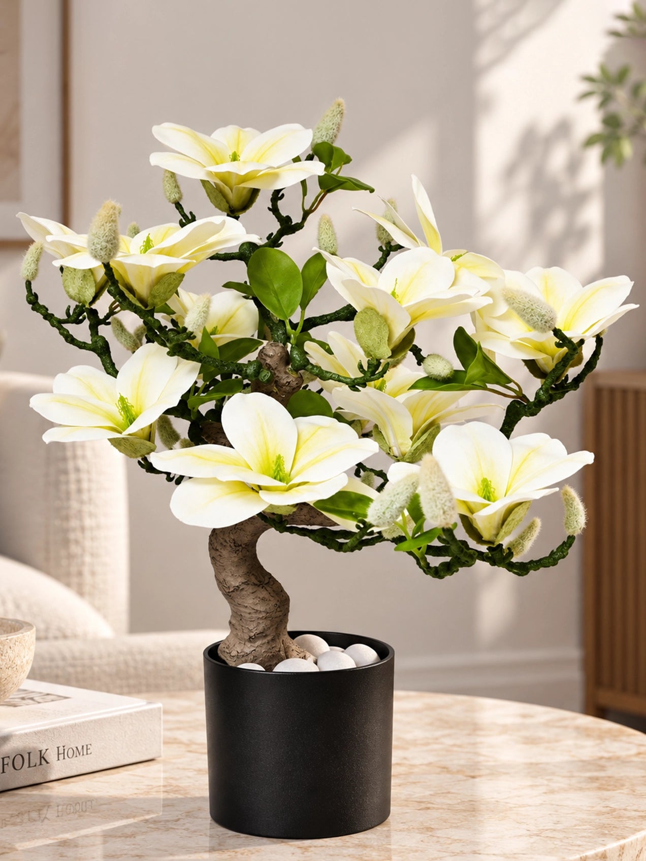 Mini Magnolia Flower Tree | White & Green | 52 cm