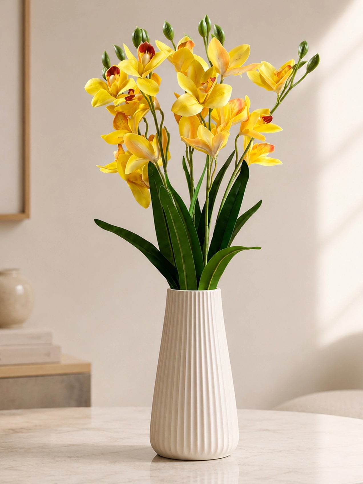 Artificial Cymbidium Orchid Flower Bunch | Yellow | 57 cm
