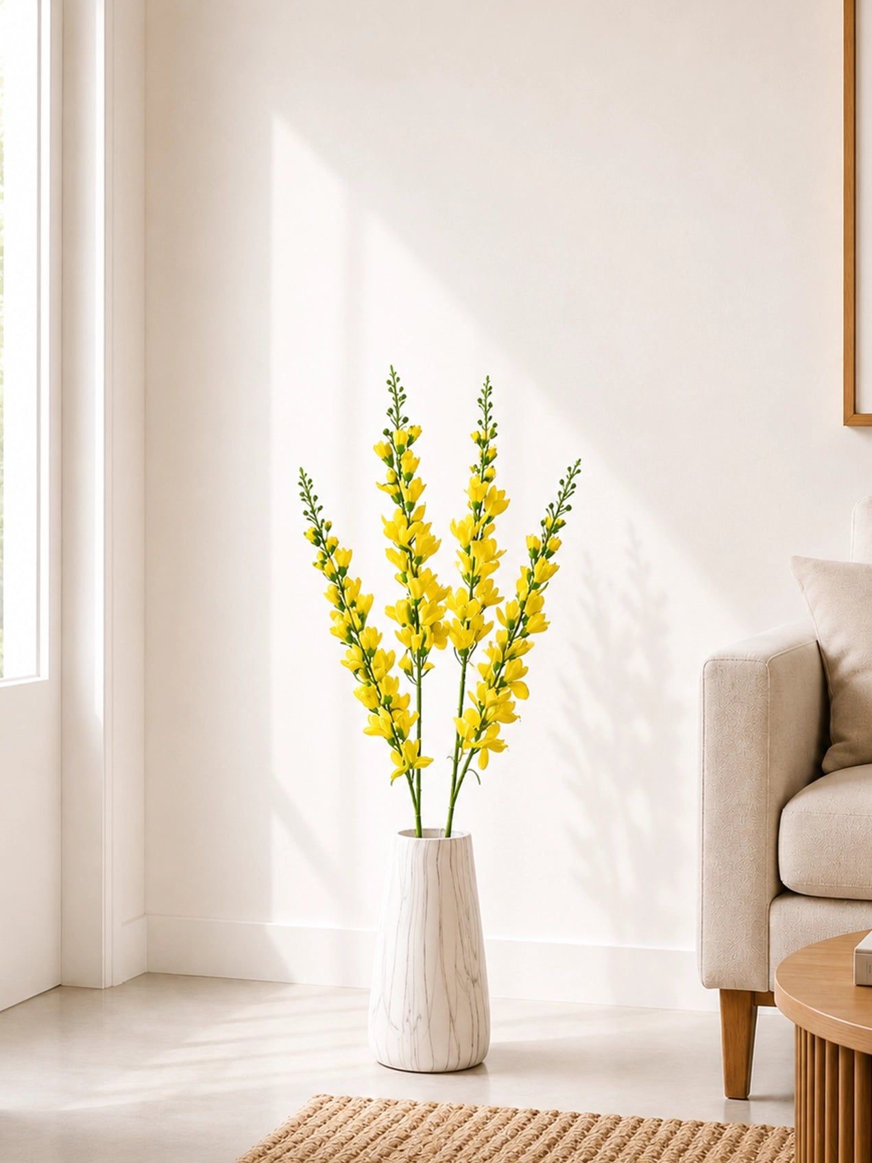 Artificial Orchid Flower Stick | Yellow | 106 cm | Set of 2