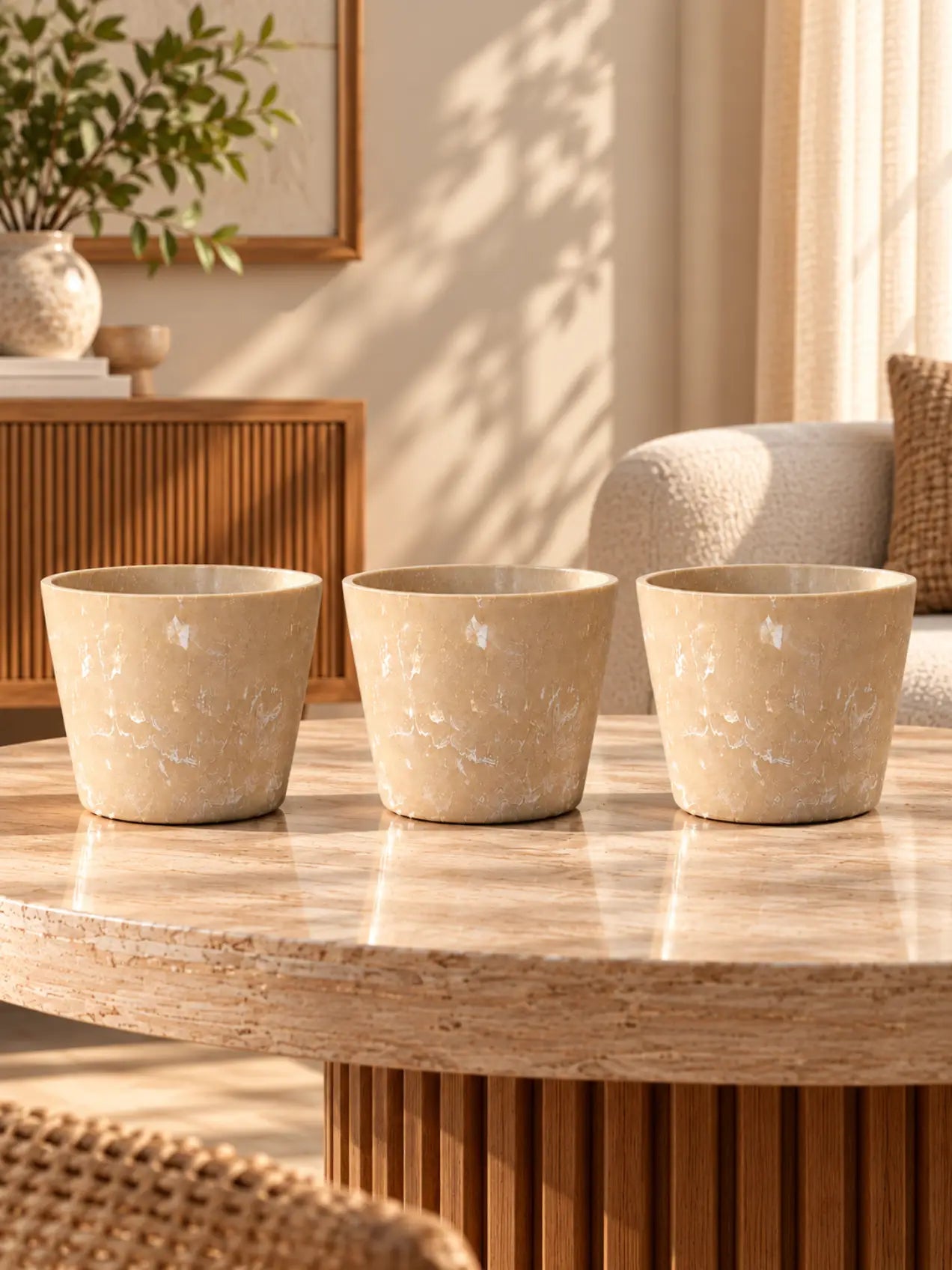 Modern Grace Poly Planter | Brown | 15 cm | Set of 3