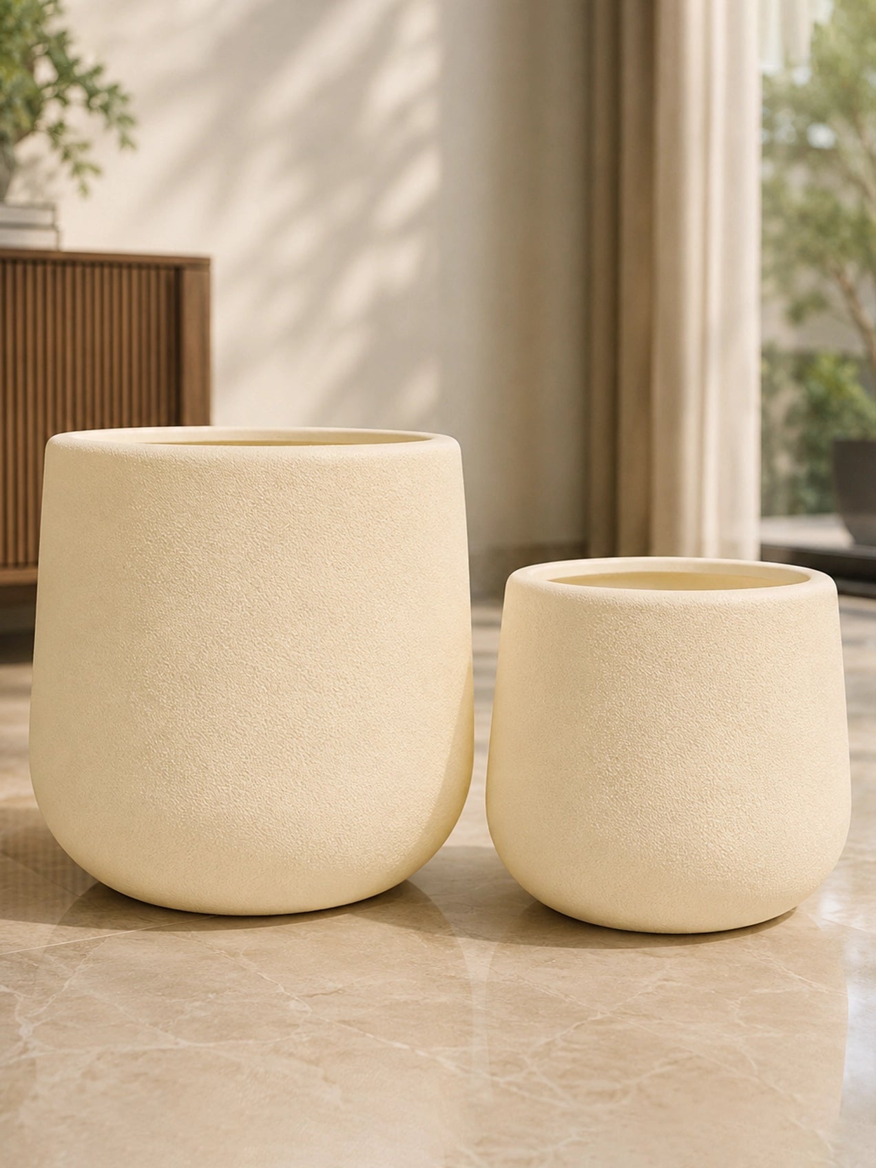 Textured Plain Cream Planters | Set of 2